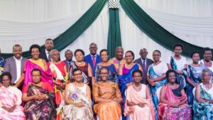 First Lady Jeannette Kagame with other officials during celebrations to mark the 25th anniversary of the founding of the Association of Widows of the 1994 Genocide against the Tutsi (AVEGA) on Sunday. (The New Times)