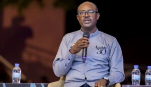 Philbert Gakwenzire, Chairperson of Ibuka, speaks during a commemoration event in Kigali in 2024 (The New Times)
