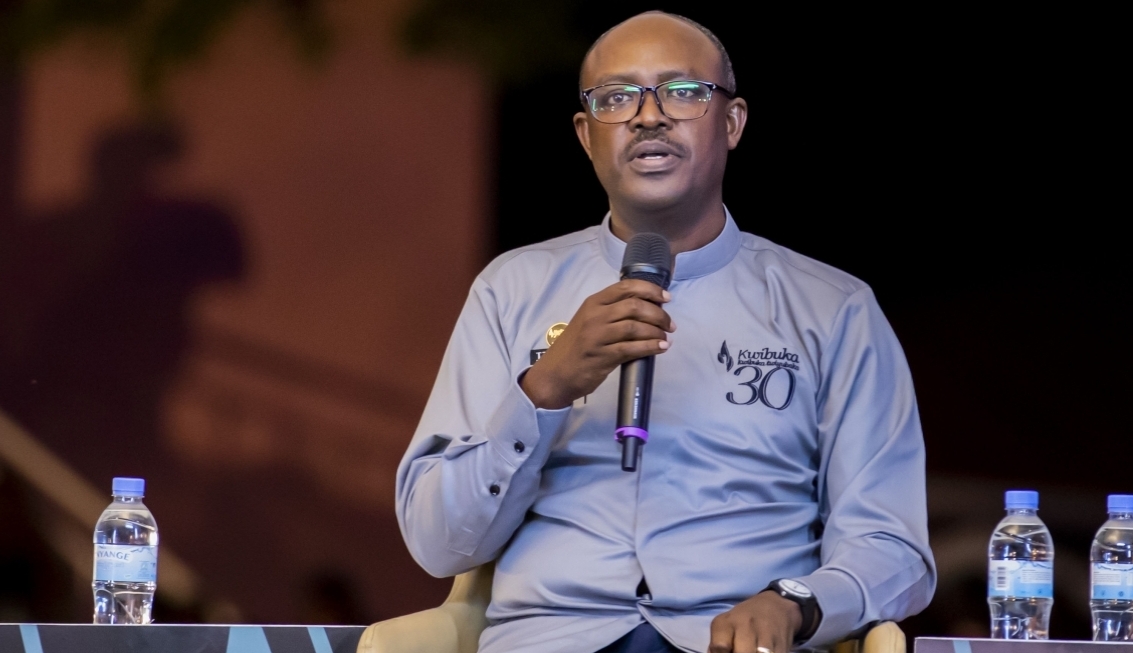Philbert Gakwenzire, Chairperson of Ibuka, speaks during a commemoration event in Kigali in 2024 (The New Times)