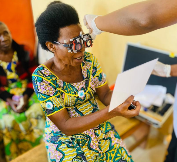 Survivors receive free eye check-ups as part of the Survivors Fund (SURF) in Rwanda and Nu-Vision Optical outreach program.